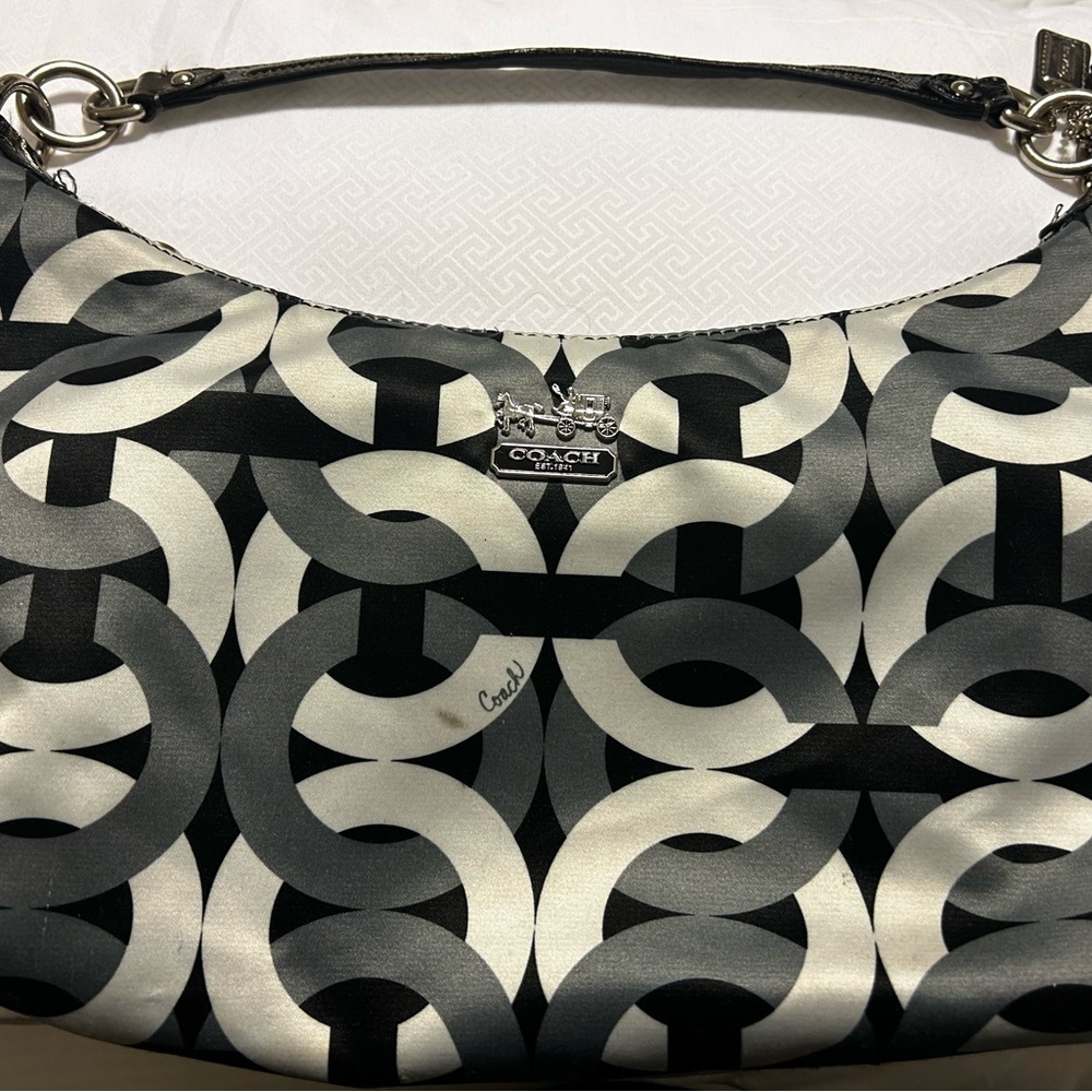 Coach Chainlink Op Art Satin / Leather Handbag Purse.